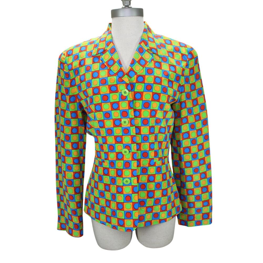 City Silk Blazer Size 6 100% Silk Colorful Corky Print